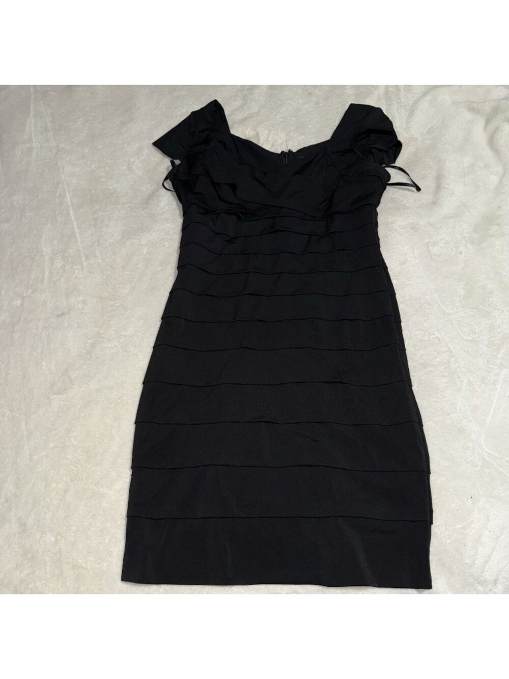 WHBM Black Tiered Cocktail Dress Women’s 14 Ruffle Cap Sleeve